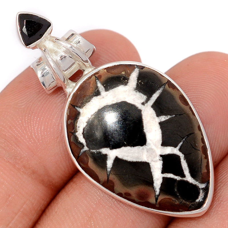 1.7" Black Septarian & Black Onyx Faceted Pendants - BSRP323