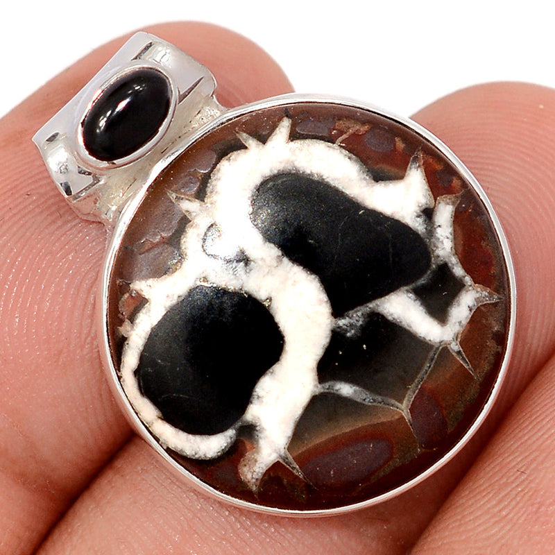 1.1" Black Septarian & Black Onyx Cabochon Pendants - BSRP324