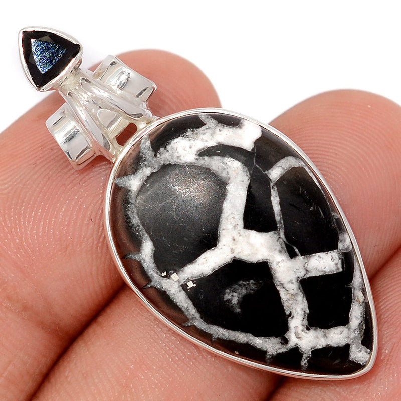 1.7" Black Septarian & Black Onyx Faceted Pendants - BSRP325