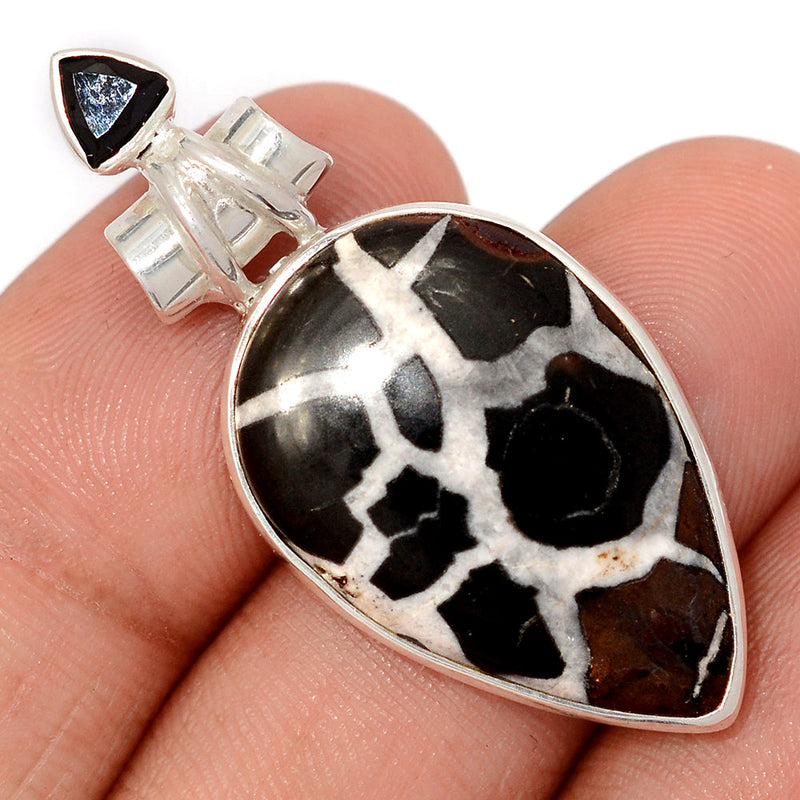 1.7" Black Septarian & Black Onyx Faceted Pendants - BSRP326