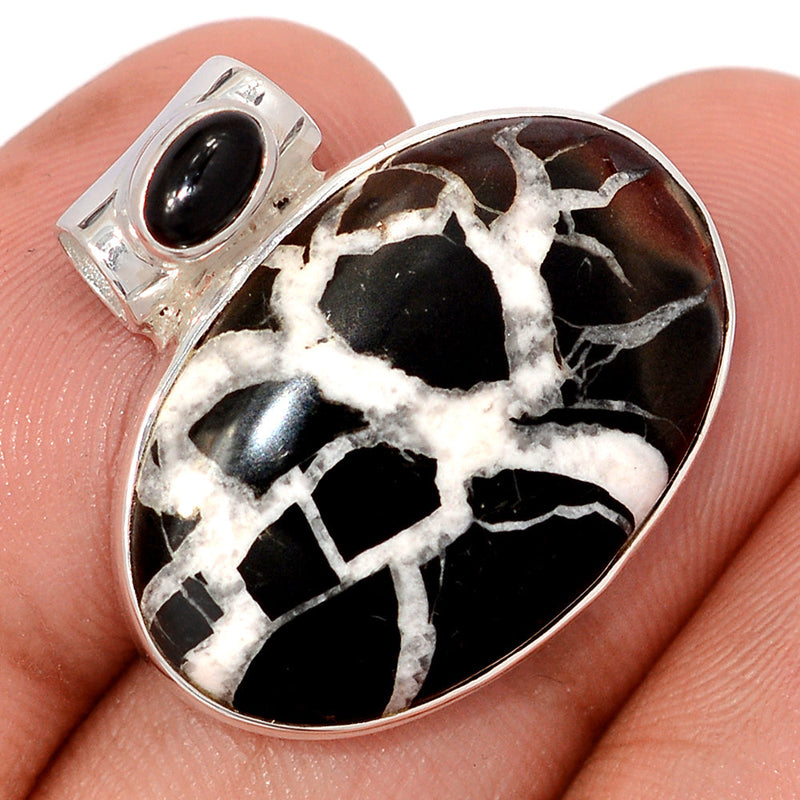 1" Black Septarian & Black Onyx Cabochon Pendants - BSRP328