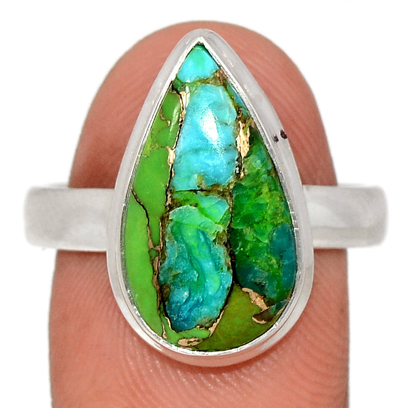 Blue Turquoise In Green Mohave Ring - BTGR164