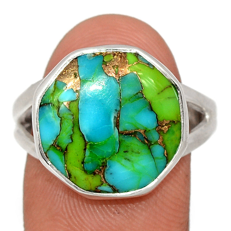 Blue Turquoise In Green Mohave Ring - BTGR168