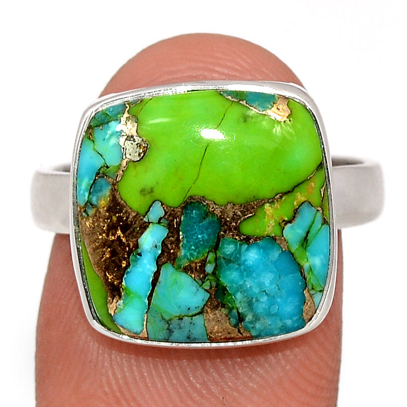Blue Turquoise In Green Mohave Ring - BTGR174