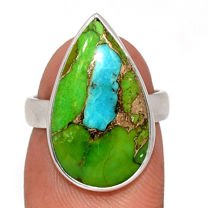 Blue Turquoise In Green Mohave Ring - BTGR178
