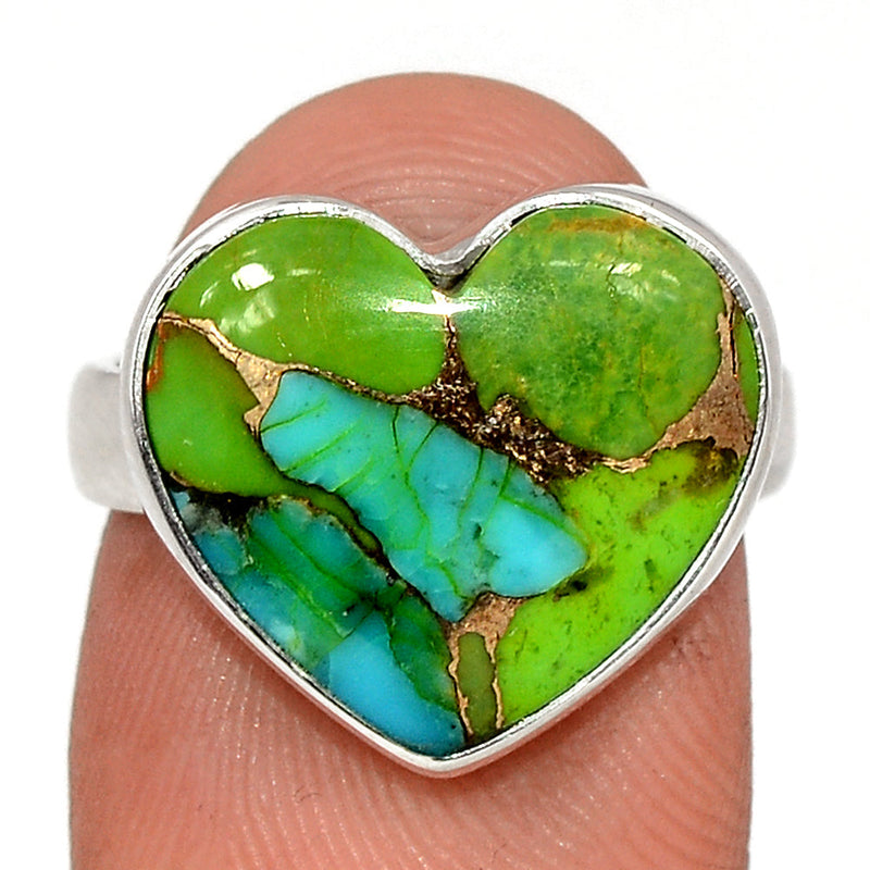 Heart - Blue Turquoise In Green Mohave Ring - BTGR179