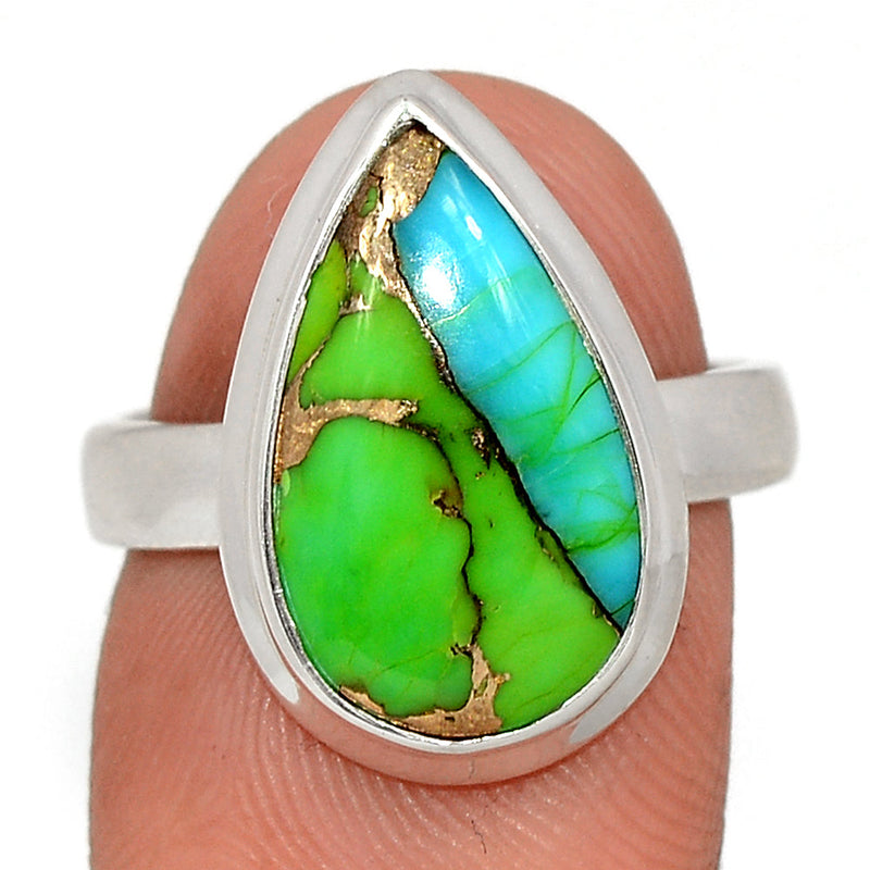 Blue Turquoise In Green Mohave Ring - BTGR180