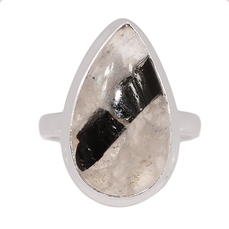 Black Tourmaline In Quartz Cabochon Ring - BTQR30