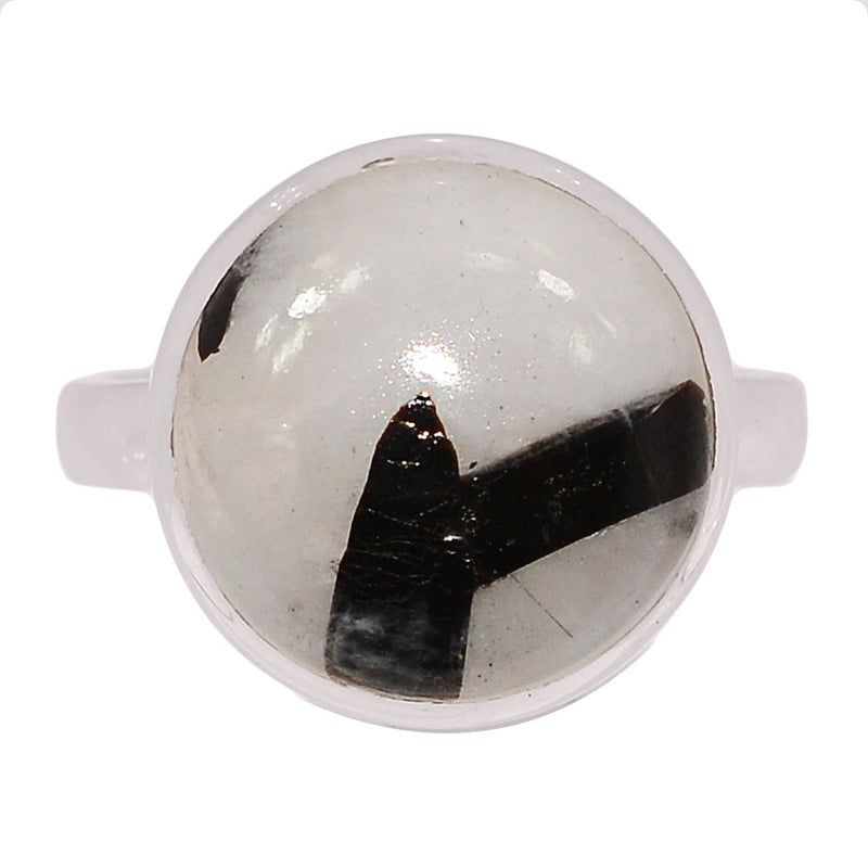 Black Tourmaline In Quartz Cabochon Ring - BTQR48