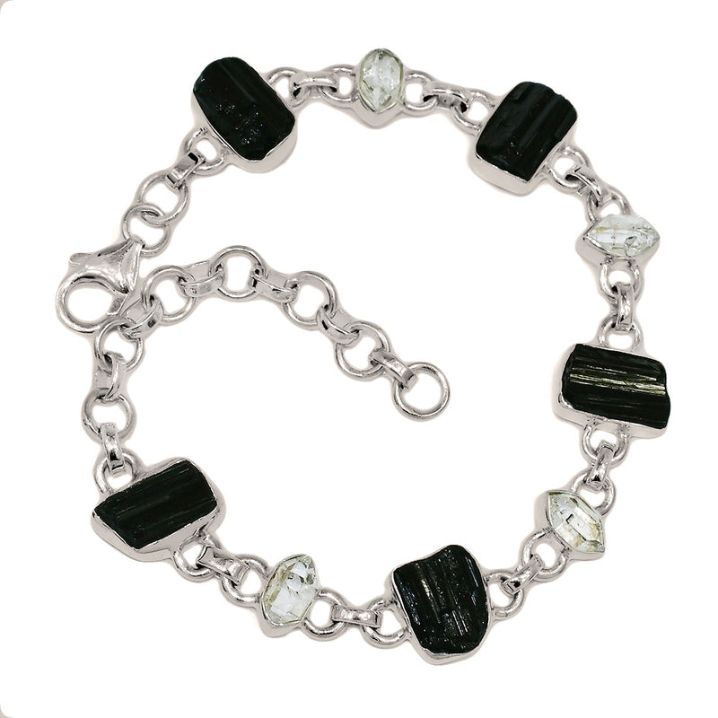8.7" Black Tourmaline Rough & Herkimer Diamond Bracelets - BTRB71