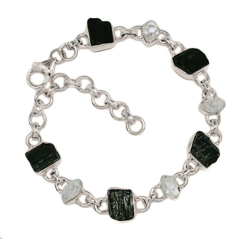 8.8" Black Tourmaline Rough & Herkimer Diamond Bracelets - BTRB72