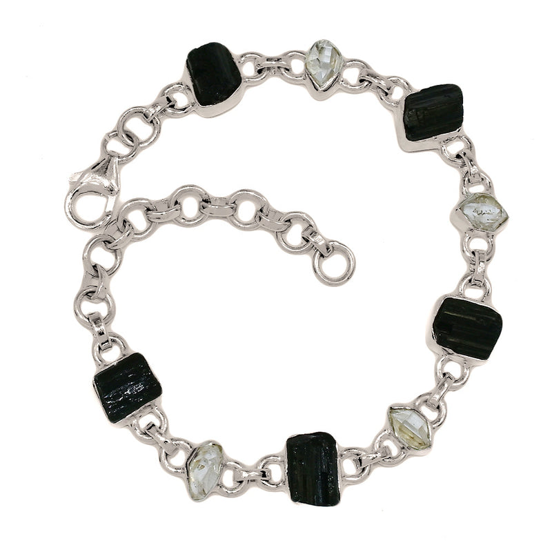 8.7" Black Tourmaline Rough & Herkimer Diamond Bracelets - BTRB77