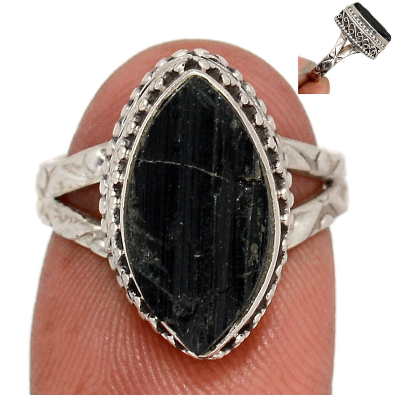 Fine Filigree - Black Tourmaline Rough Ring - BTRR1454