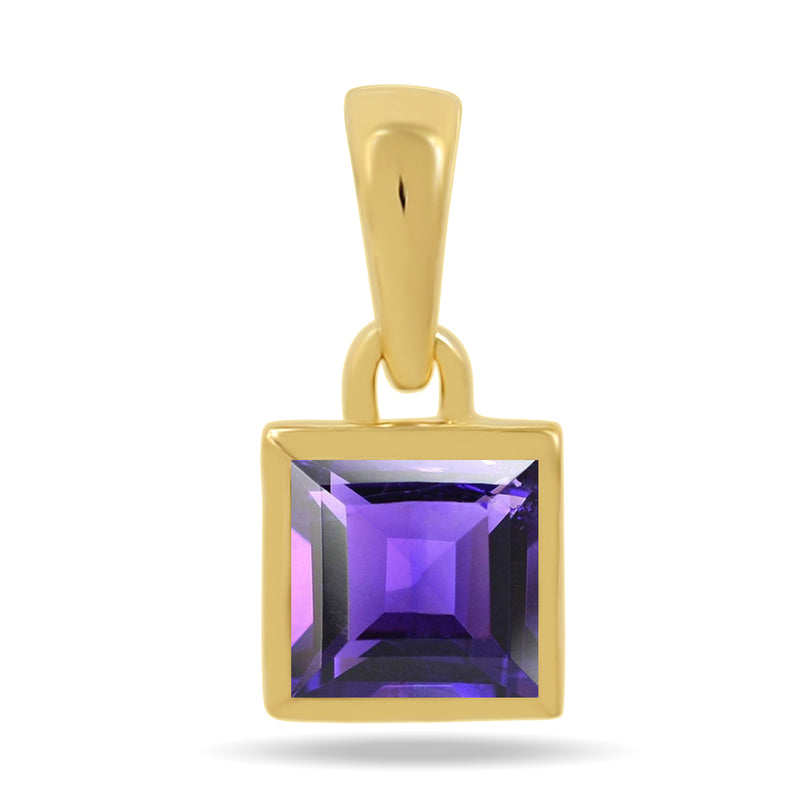 5*5 MM Square - 18k Gold Vermeil - Amethyst Faceted Pendants - CB-P707G-A Catalogue