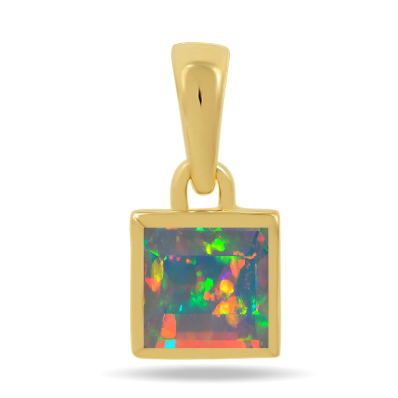 5*5 MM Square - 18k Gold Vermeil - Ethiopian Opal Faceted Pendants - CB-P707G-EO Catalogue