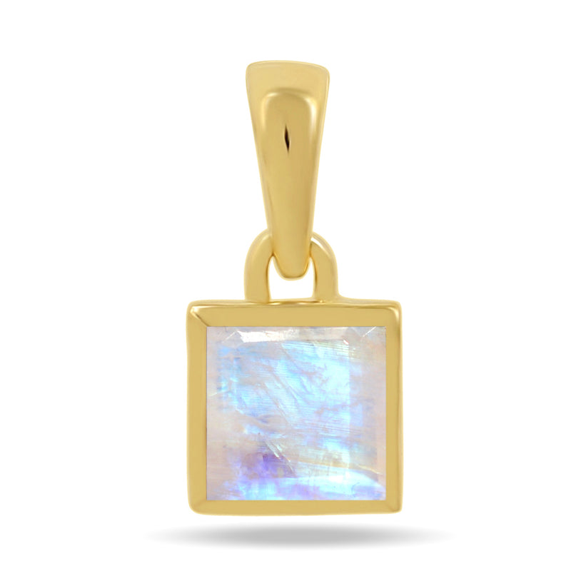 5*5 MM Square - 18k Gold Vermeil - Rainbow Moonstone Faceted Pendants - CB-P707G-RM Catalogue