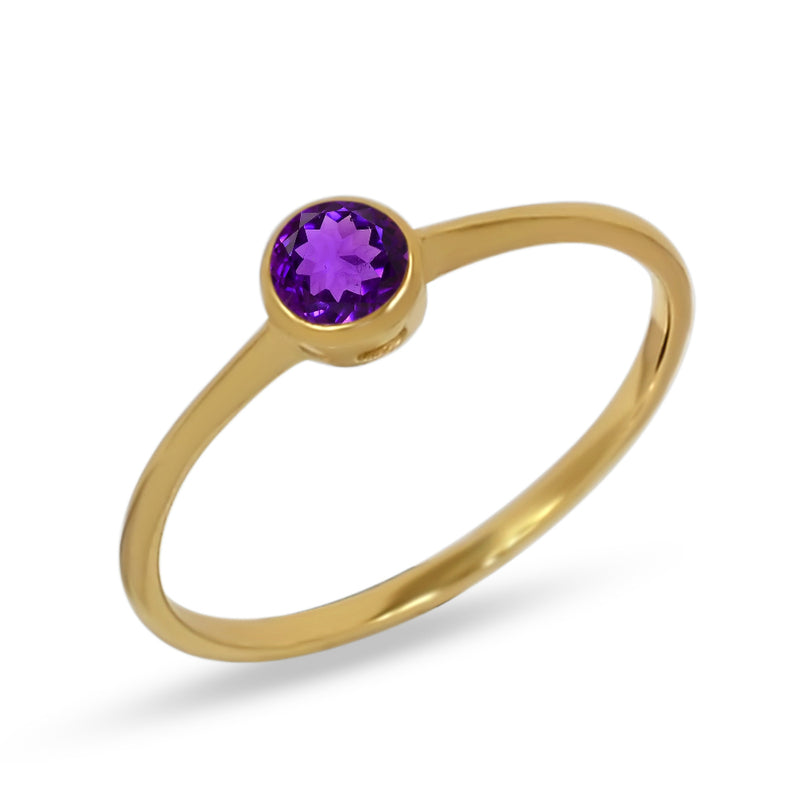 4*4 MM Round - 18k Gold Vermeil - Amethyst Faceted Ring - CB-R813G-A Catalogue