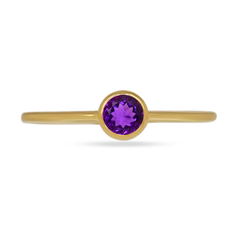 4*4 MM Round - 18k Gold Vermeil - Amethyst Faceted Ring - CB-R813G-A Catalogue