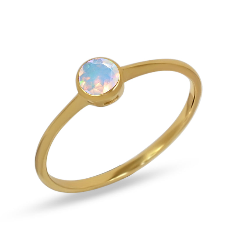 4*4 MM Round - 18k Gold Vermeil - Ethiopian Opal Faceted Ring - CB-R813G-EO Catalogue