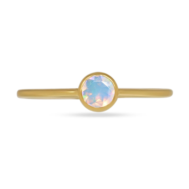 4*4 MM Round - 18k Gold Vermeil - Ethiopian Opal Faceted Ring - CB-R813G-EO Catalogue