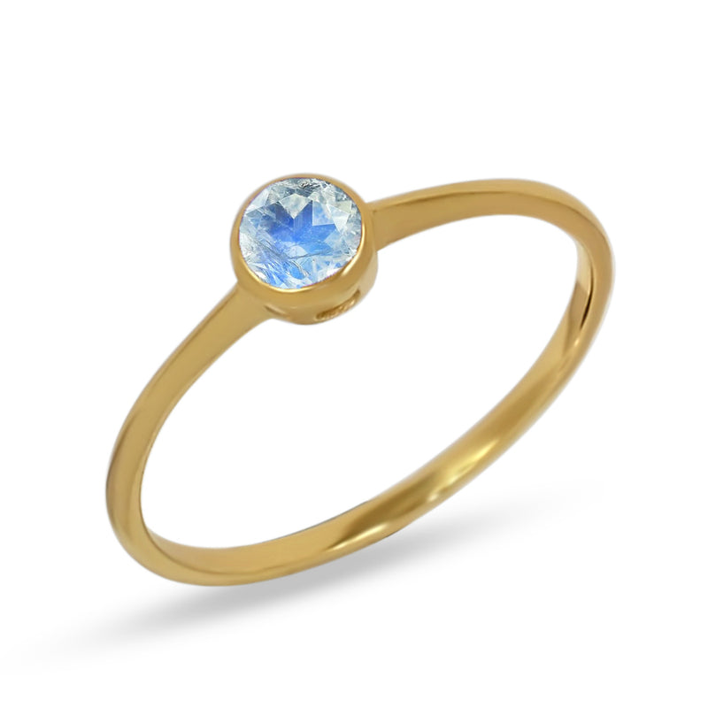 4*4 MM Round - 18k Gold Vermeil - Rainbow Moonstone Faceted Ring - CB-R813G-RM Catalogue