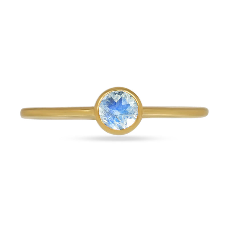 4*4 MM Round - 18k Gold Vermeil - Rainbow Moonstone Faceted Ring - CB-R813G-RM Catalogue