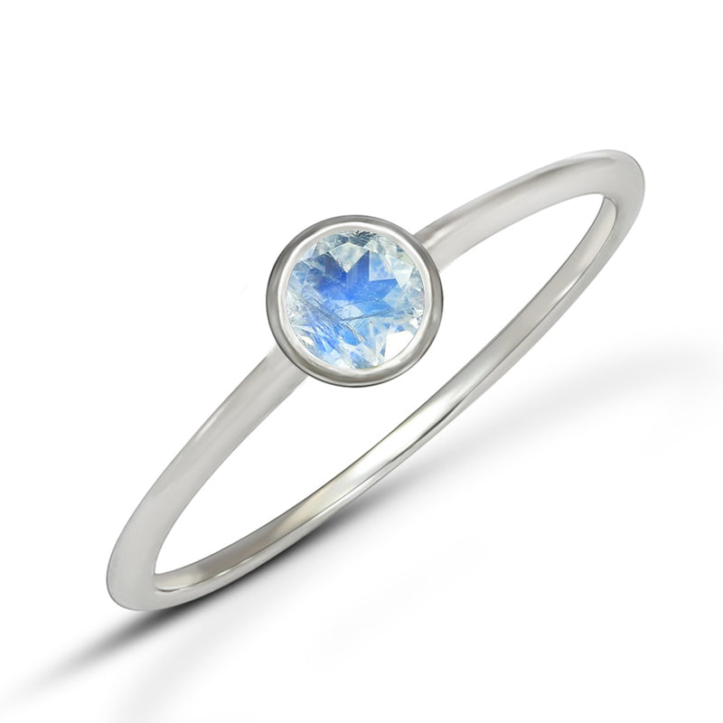 4*4 MM Round - Rainbow Moonstone Faceted Ring - CB-R813RM Catalogue