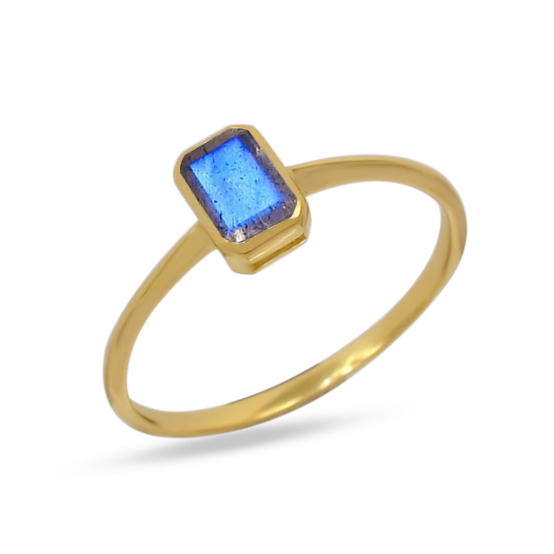 6*4 MM Octo - 18k Gold Vermeil - Labradorite Faceted Ring - CB-R814G-LBF Catalogue