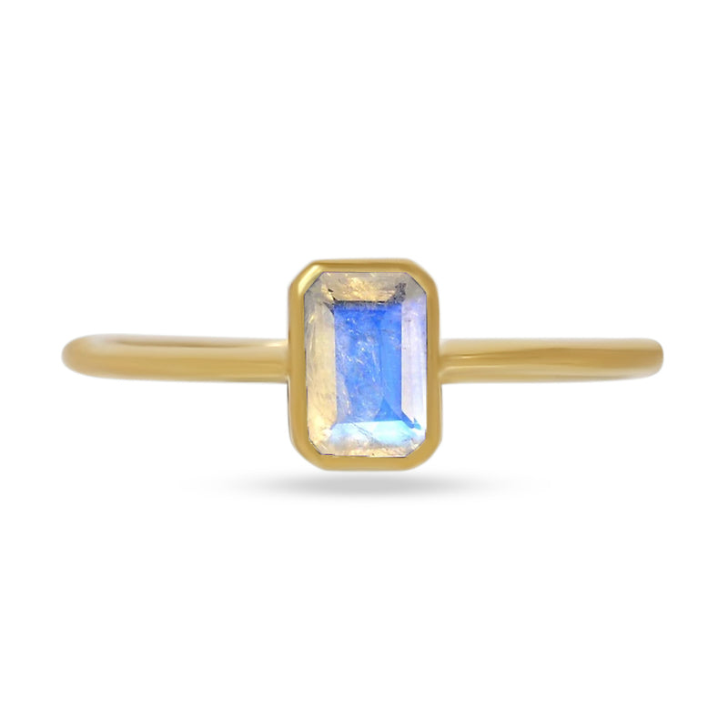 6*4 MM Octo - 18k Gold Vermeil - Rainbow Moonstone Faceted Ring - CB-R814G-RM Catalogue
