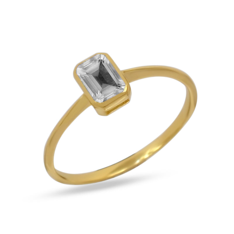 6*4 MM Octo - 18k Gold Vermeil - Natural White Topaz Ring - CB-R814G-WT Catalogue