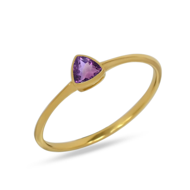 4*4 MM Trillion - 18k Gold Vermeil - Amethyst Faceted Ring - CB-R815G-A Catalogue