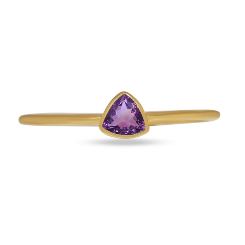 4*4 MM Trillion - 18k Gold Vermeil - Amethyst Faceted Ring - CB-R815G-A Catalogue