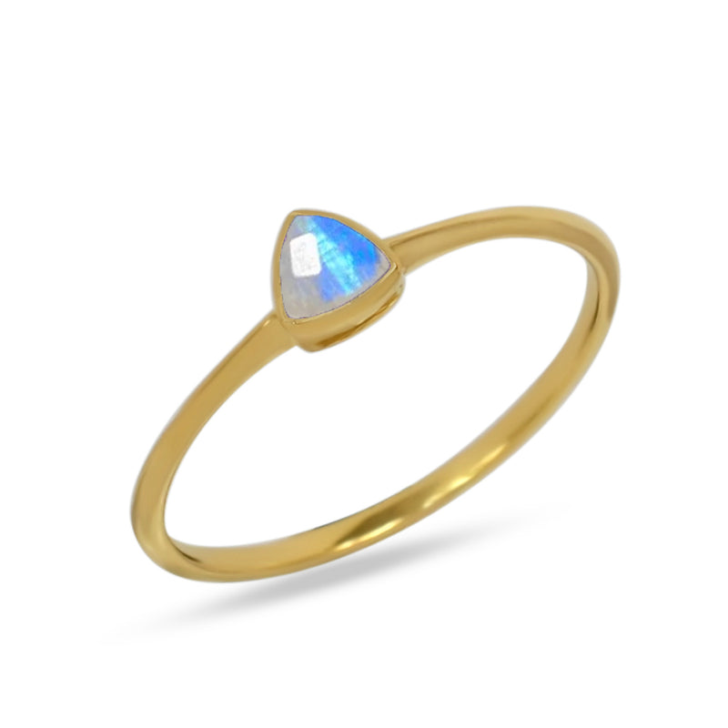 4*4 MM Trillion - 18k Gold Vermeil - Rainbow Moonstone Faceted Ring - CB-R815G-RM Catalogue