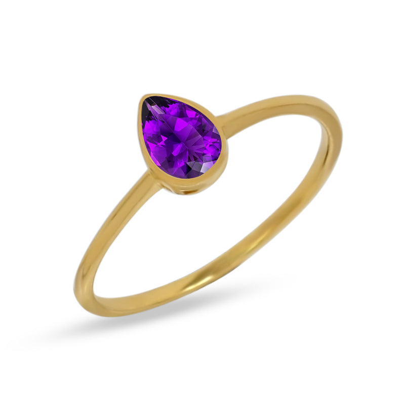 6*4 MM Pear - 18k Gold Vermeil - Amethyst Faceted Ring - CB-R819G-A Catalogue