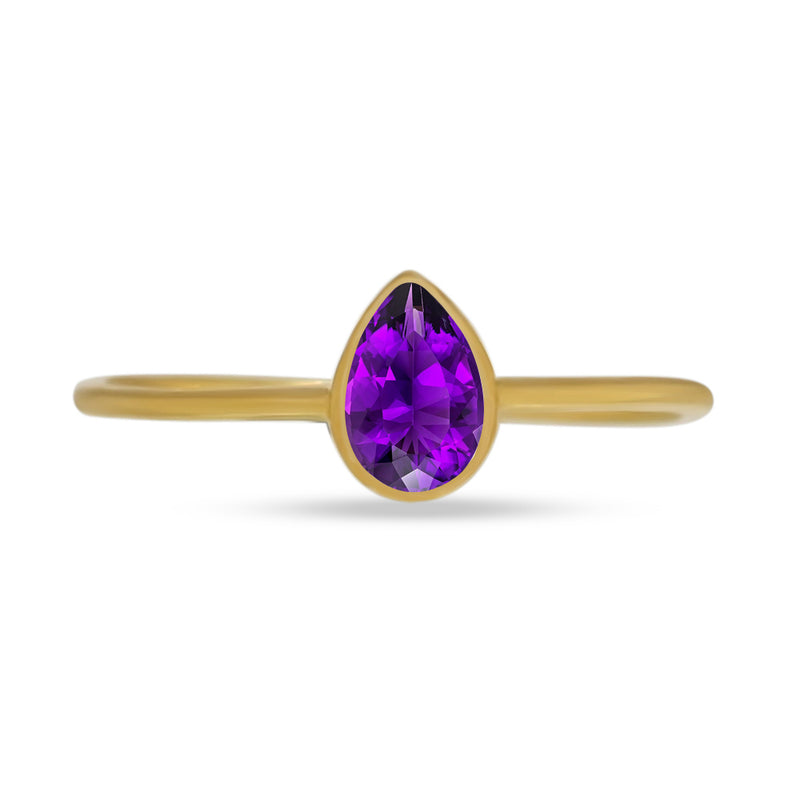 6*4 MM Pear - 18k Gold Vermeil - Amethyst Faceted Ring - CB-R819G-A Catalogue