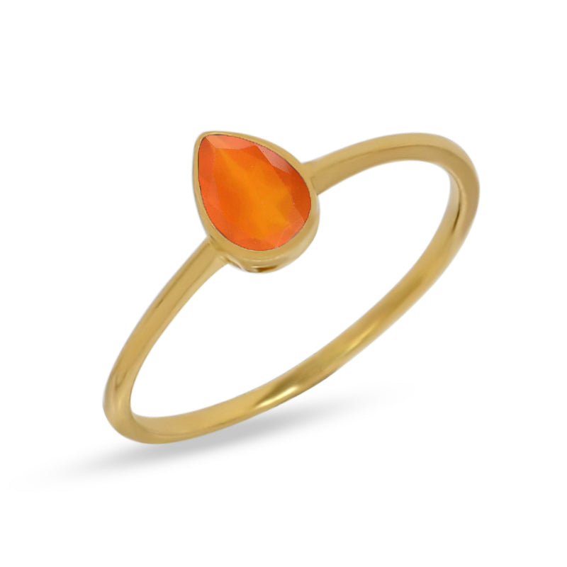 6*4 MM Pear - 18k Gold Vermeil - Carnelian Faceted Ring - CB-R819G-CRF Catalogue