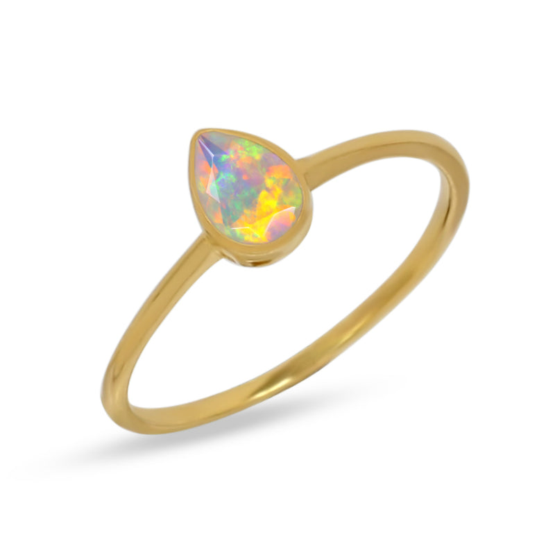 6*4 MM Pear - 18k Gold Vermeil - Ethiopian Opal Faceted Ring - CB-R819G-EO Catalogue