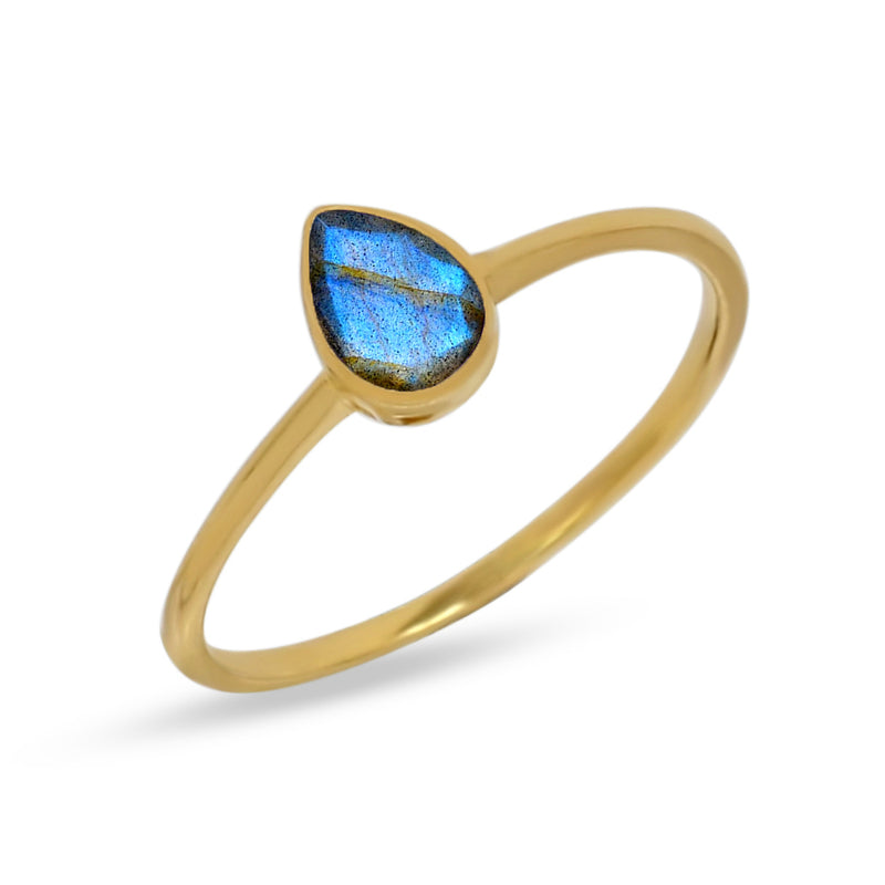 6*4 MM Pear - 18k Gold Vermeil - Labradorite Faceted Ring - CB-R819G-LBF Catalogue