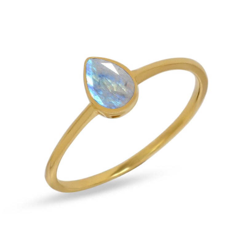 6*4 MM Pear - 18k Gold Vermeil - Rainbow Moonstone Faceted Ring - CB-R819G-RM Catalogue
