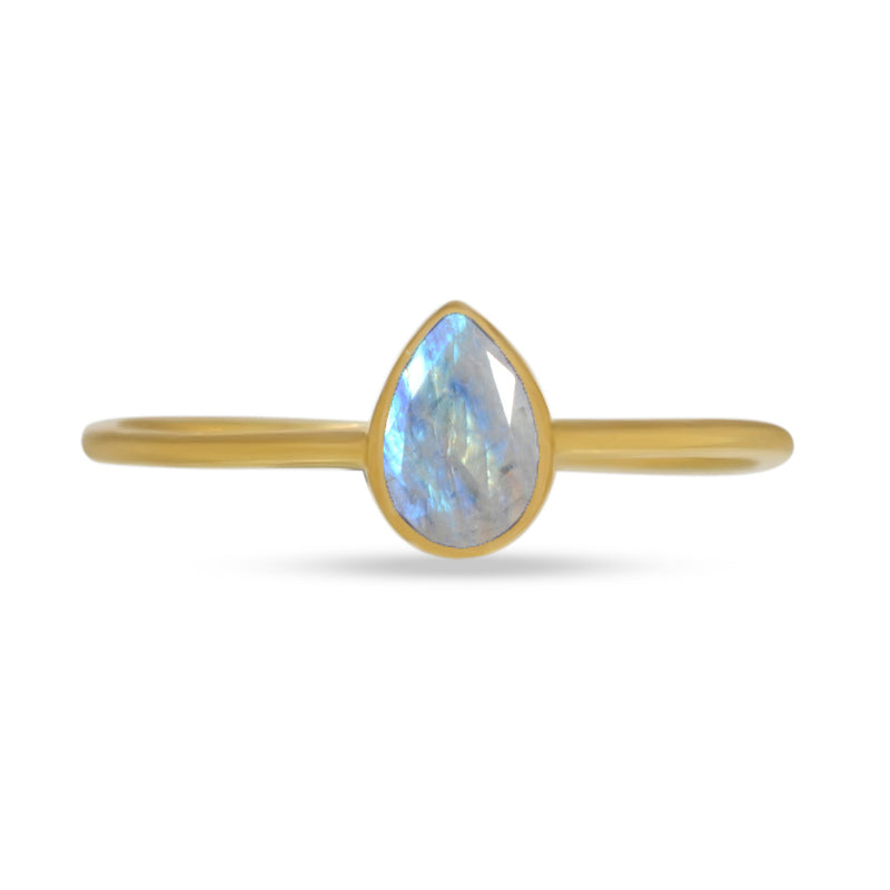 6*4 MM Pear - 18k Gold Vermeil - Rainbow Moonstone Faceted Ring - CB-R819G-RM Catalogue