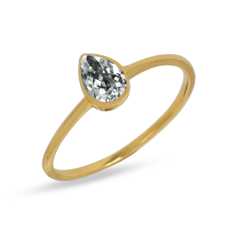 6*4 MM Pear - 18k Gold Vermeil - Natural White Topaz Ring - CB-R819G-WT Catalogue