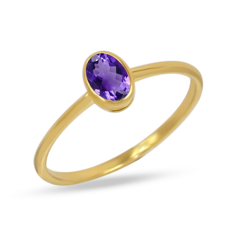 6*4 MM Oval - 18k Gold Vermeil - Amethyst Faceted Ring - CB-R820G-A Catalogue