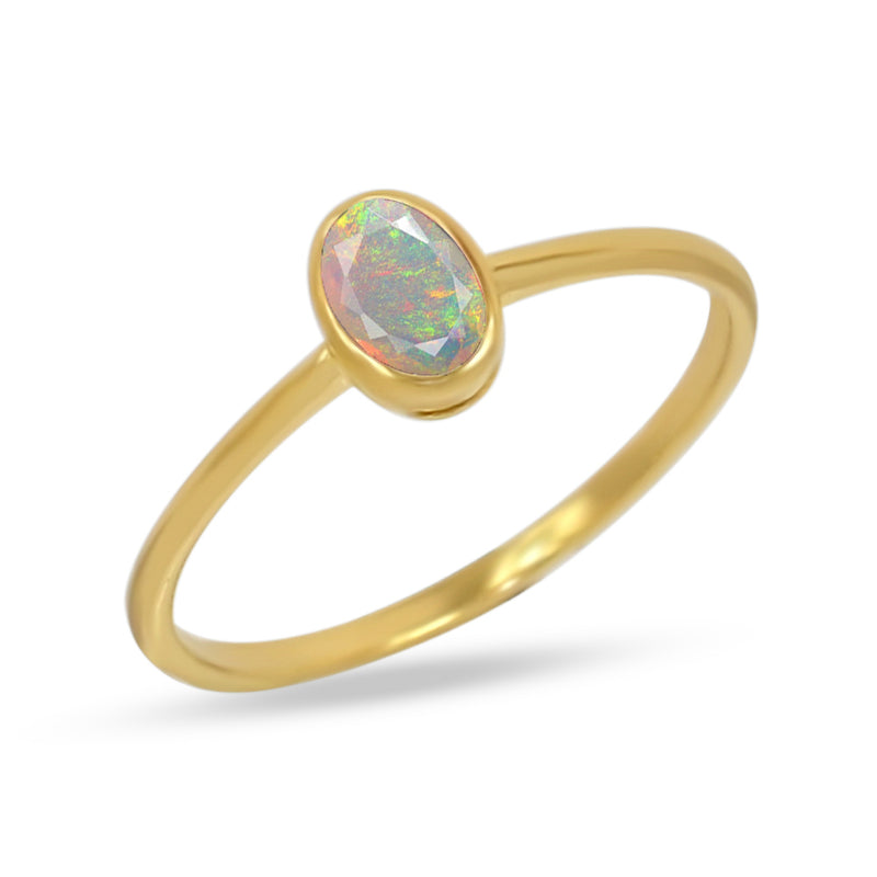 6*4 MM Oval - 18k Gold Vermeil - Ethiopian Opal Faceted Ring - CB-R820G-EO Catalogue