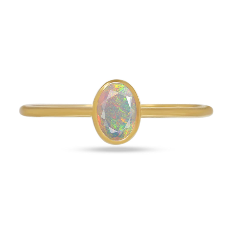 6*4 MM Oval - 18k Gold Vermeil - Ethiopian Opal Faceted Ring - CB-R820G-EO Catalogue