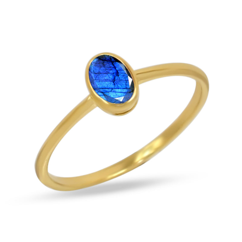 6*4 MM Oval - 18k Gold Vermeil - Labradorite Faceted Ring - CB-R820G-LBF Catalogue