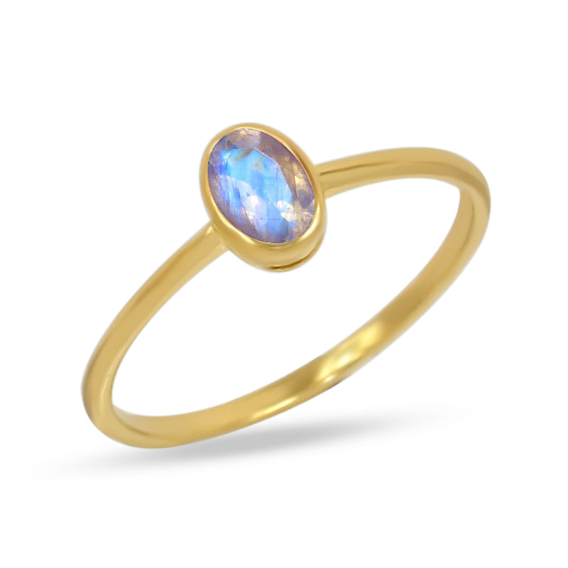 6*4 MM Oval - 18k Gold Vermeil - Rainbow Moonstone Faceted Ring - CB-R820G-RM Catalogue