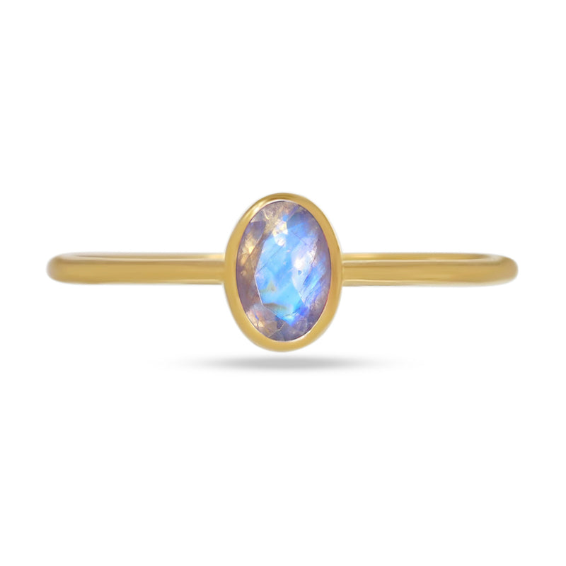 6*4 MM Oval - 18k Gold Vermeil - Rainbow Moonstone Faceted Ring - CB-R820G-RM Catalogue