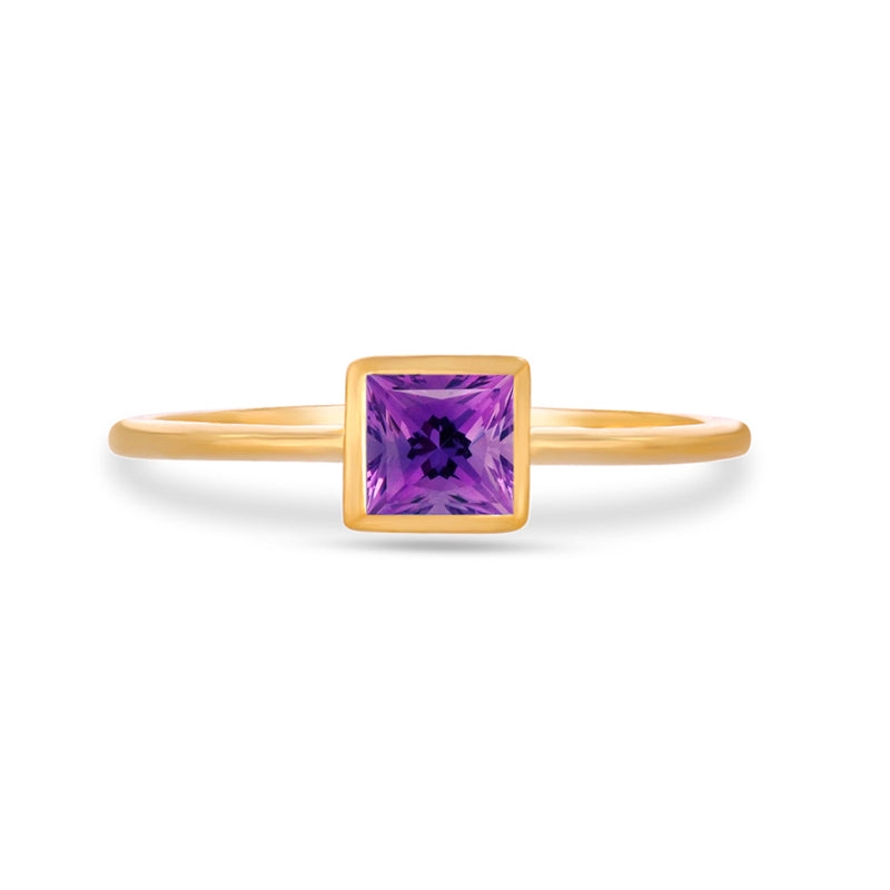 4*4 MM Square - 18k Gold Vermeil - Amethyst Faceted Ring - CB-R824G-A Catalogue