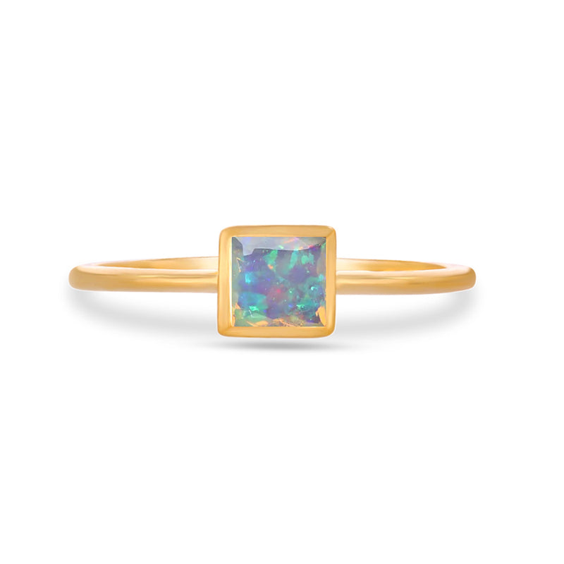 4*4 MM Square - 18k Gold Vermeil - Ethiopian Opal Faceted Ring - CB-R824G-EO Catalogue