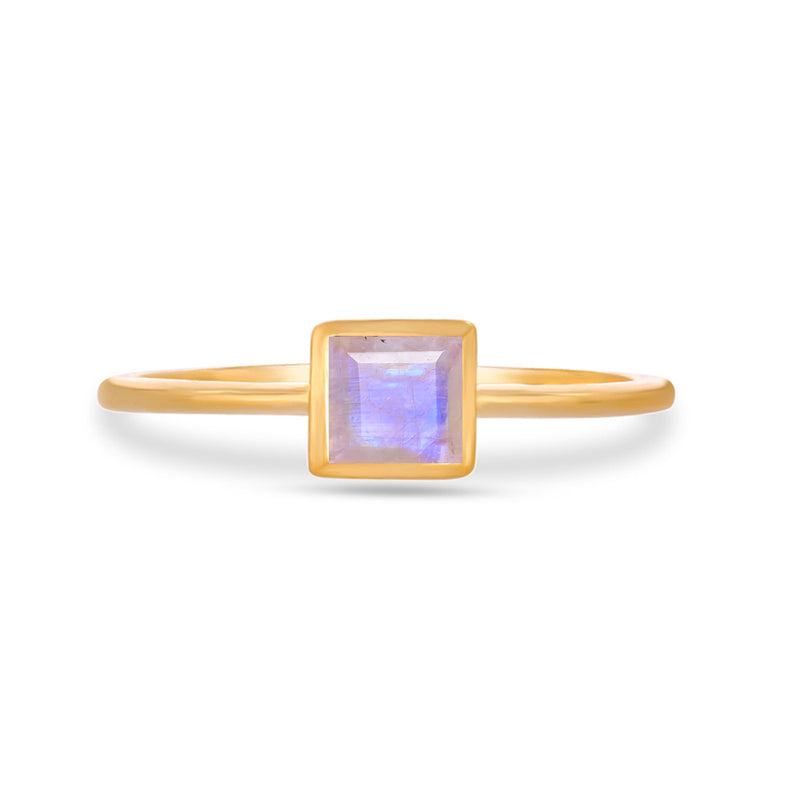 4*4 MM Square - 18k Gold Vermeil - Rainbow Moonstone Faceted Ring - CB-R824G-RM Catalogue